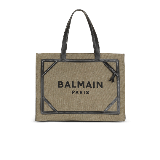 BALMAIN B-ARMY 26 BAG IN CANVAS AND LEATHER